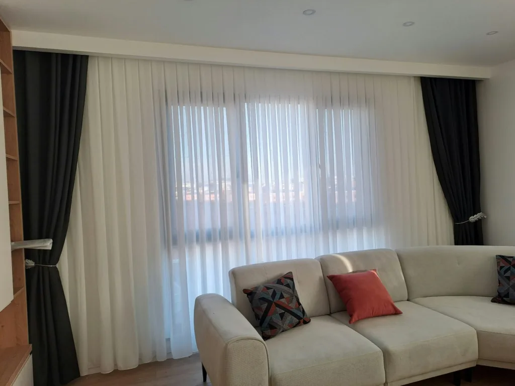 Antrasit fon perde — salon, oturma odası